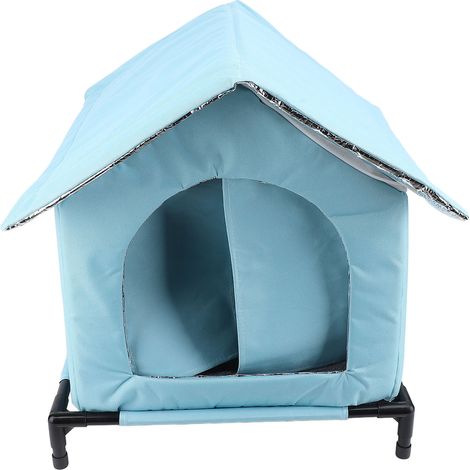 Niche d'extérieur pour chat, chaude, imperméable et résistante à la pluie, grand espace toutes saisons, tente fermée universelle isolée pour chat errant, bleue (1/5)