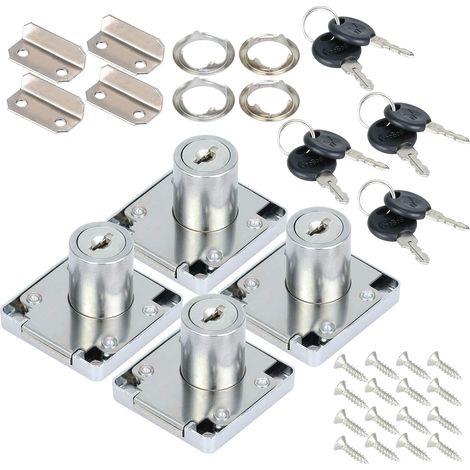 Lot de 4 serrures de placard de 22 mm avec clés universelles, serrures à came pour tiroir, boîte aux lettres pour meubles (1/5)