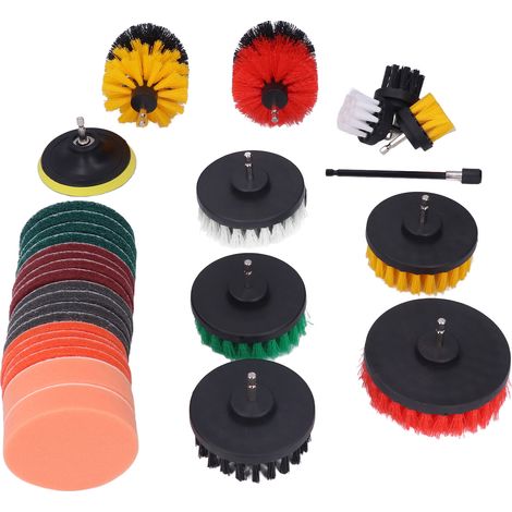 Lot de brosses perceuse nettoyage auto, kit détail avec éponge pads, brosse rotative multifonction nettoyant (6 pièces). (1/5)