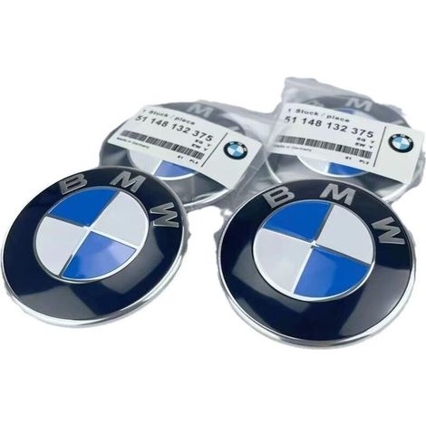 Satz mit 2 Ersatz-Emblemen für Motorhaube und Kofferraumdeckel von BMW, 82 mm + 74 mm, passend für alle BMW E30 E36 E46 E34 E39 E60 E65 E38 X3 X5 X6 3 4 5 6 7 8 (82 mm + 74 mm) alle Modelle. (1/3)