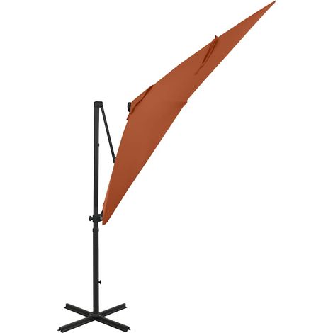 Maison Exclusive - Parasol de jardin en porte-à-faux avec mât et lumières LED