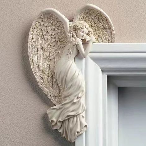 coppia (sinistra e destra) di telaio per porta in resina, decorazione ad ala d'angelo, artigianato decorativo con design ad angelo