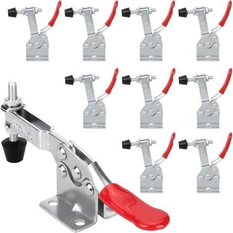 GH-201-B Lot de 10 sauterelles de menuisier, capacité 90 kg, fermoirs rapides horizontaux réglables pour machines, menuiserie, soudage (1/4)