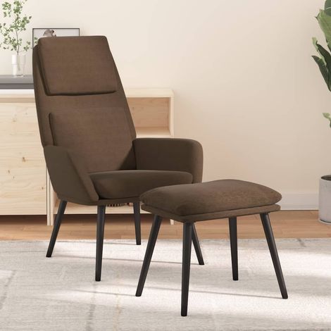 Chaise de relaxation avec tabouret Chaise scandinave Chaise de salon Marron Tissu 96567 (1/5)