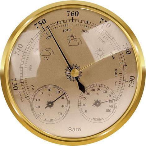 Analoge Wetterstation – Für drinnen und draußen – Inklusive Barometer, Thermometer und Hygrometer – Geeignet für Garten und Schlafzimmer (Gold, 128 g) (1/5)