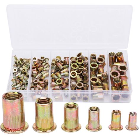 150 écrous rivet en acier carbone zingué, inserts filetés galvanisés, jeu de fixation à visser, 150 pièces (1/5)