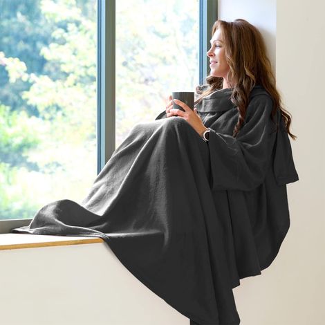 , Couverture avec des manches et une poche pratique, Gris ardoise