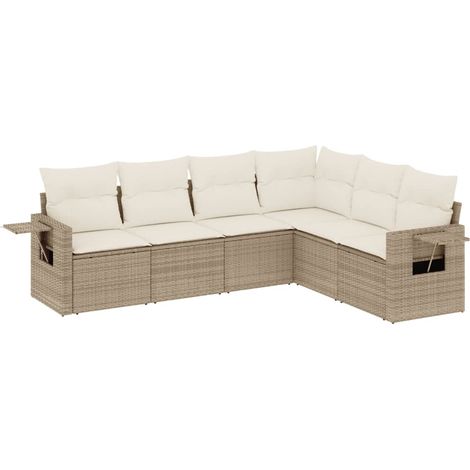 Salon de jardin avec coussins 6 pcs Mobilier de jardin beige résine tressée (1/5)
