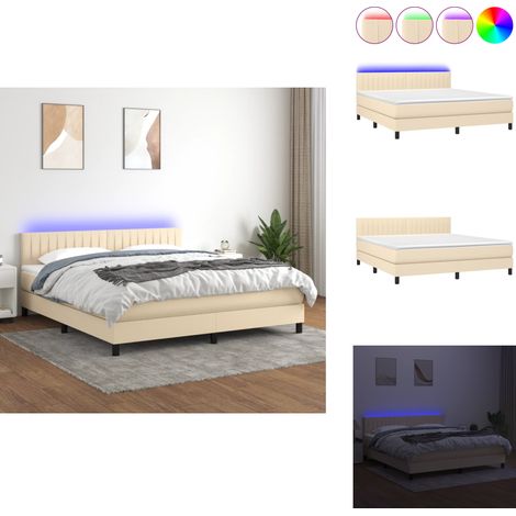 Boxspringbett mit Matratze & LED Creme 180x200 cm Stoff - Boxspringbett - Doppelbett - Cremefarbenes Bett - Lattenrost - Bettsofa (1/5)