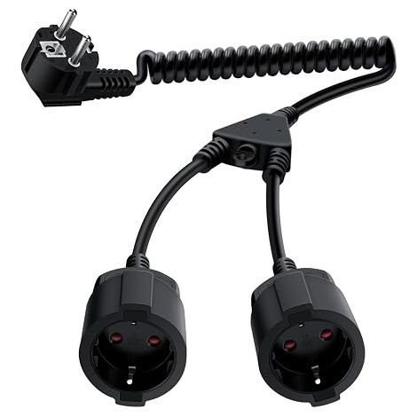 Schuko Extension Cable Spiral 16 A 250 V Electric Spiral Cable with 2 Schuko Female 0.5 m to 1.8 m IP44 Protection Contact for Home Appliances Office Use (1/5)