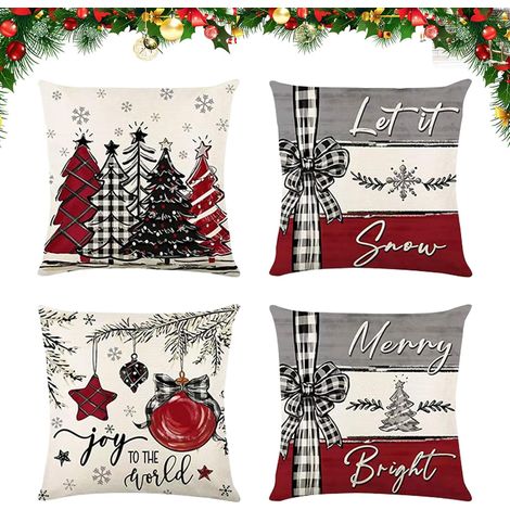 4pcs Housse Coussin Noel, 45x45 cm Christmas Throw Pillow Covers, Hiver Noël Décoratif d'oreiller, Bonhomme Elk Housse Coussin Canapé, S'applique Salons, Chambres Décorations (B) (1/5)