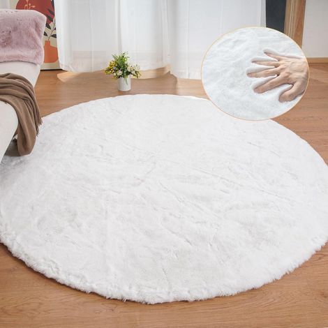 Teppich Kunstfell flauschig waschbar groß Wohnzimmer 240 cm Rund Weiß (1/5)