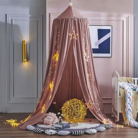 Ciel de Lit pour Bébé Enfants, Moustiquaire Ronde Rideau Baldaquin Dôme Princesse Tente de Lit, Dressing Maison de Lecture Maison de Jeux Décoration Chambre d'enfant Filles Rose foncé (1/4)