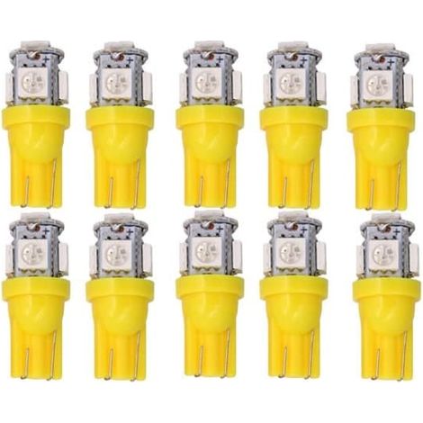 LED T10 W5W avec 5 puces SMD 5050 jaune-orange, 12 V CC, lot de 10, jaune (1/3)