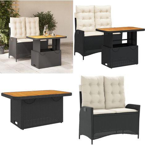 Ensemble à manger de jardin coussins 2pcs noir résine tressée - Banc de jardin - Table de jardin (1/5)
