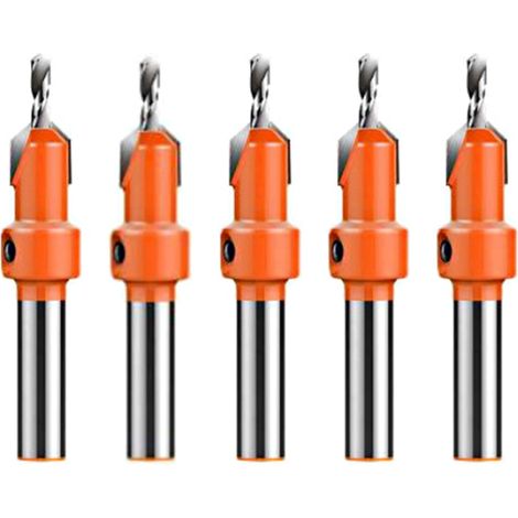 Jeu de forets à fraise pour le travail du bois, jeu de forets à tige ronde de 8mm en alliage pour fraise à bois faisant un trou de vis de 2.8 à 4mm 5 pièces (1/5)
