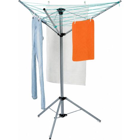 Relaxdays Sèche linge rotatif, ligne de 15 m, jardin et camping, pliable, socle, étendoir de balcon, H:140cmargenté (1/5)