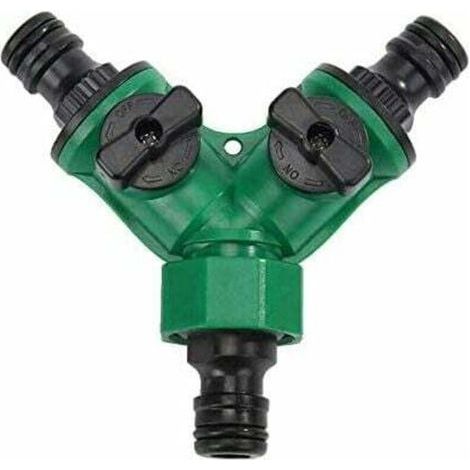 Distribuidor de agua de 2 vías de 3/4" para mangueras de jardín, divisor de agua universal y ajustable para todos los grifos (1/5)