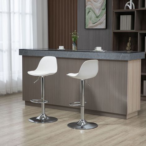 CHICFURN Set di 2 sgabelli da bar girevoli 42x38x82-104 cm, ecopelle bianca e acciaio (1/5)