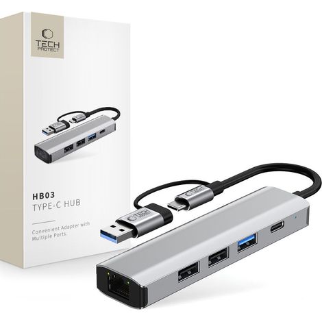5-in-1 USB-C/USB-A/Ethernet-RJ45-Hub-Adapter – Grau (1/5)