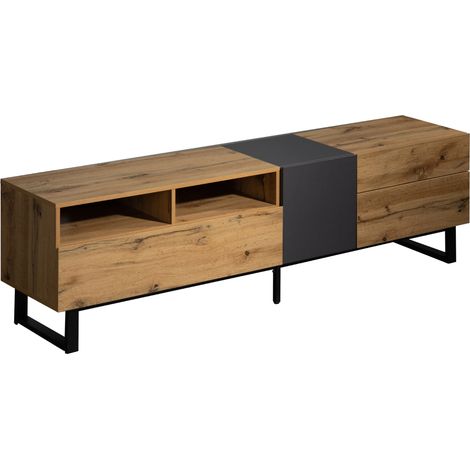 Meuble TV moderne color block avec veinage du bois, 180 cm (1/5)