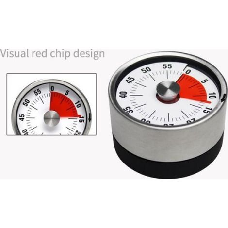 Minuteur,Horloge de cuisine magnétique Horloge mécanique de cuisine en acier inoxydable de forme ronde, rappel de l'heure pour la (1/4)