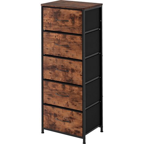 Levede Chest of Drawers Vintage Wood 5 Drawer Bedroom Storage Organiser Brown