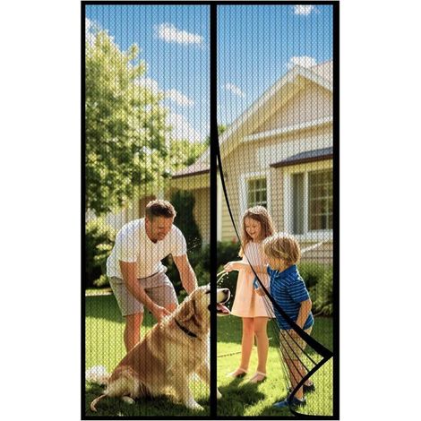 Moustiquaire magnétique porte 120x210 cm – Anti-insectes, fermeture auto – Sans perçage – Noir (1/5)