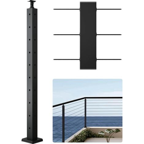 Poteau de Garde-Corps à Câble Acier Inoxydable SUS304 Noir 914x50,8mm 10 Trous Pré-Percés Support Plat et Courbé (1/5)