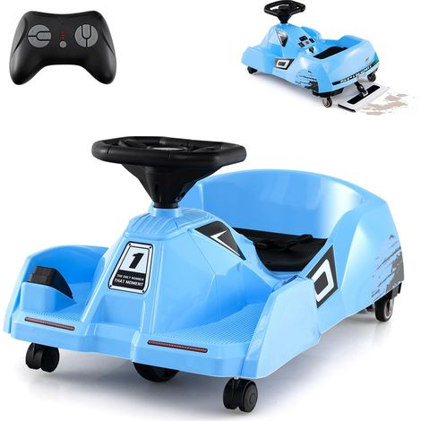 GOPLUS Kart Électrique Enfant 12V 2-4KM/H 2-5 Ans avec Serpillère Amovible, Kart de Nettoyage Enfants Télécommandée, Klaxon & Musique, Volant, Voiture Electrique Garçons Filles, Charge 30KG (Bleu) (1/5)