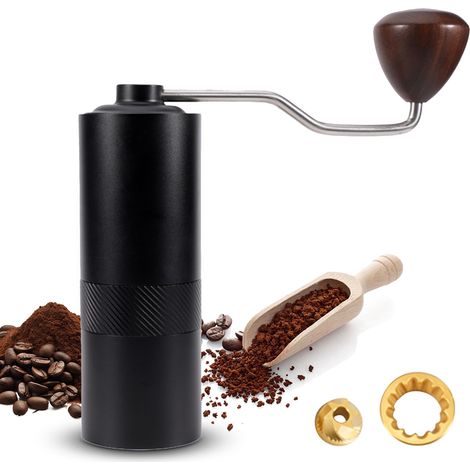 Moulin à grains de café manuel avec manivelle ergonomique en bois, fraise conique à 6 noyaux, degré de broyage numérique réglable, Machine portable pour expresso, verser sur du moka turc goutte à gout (1/5)