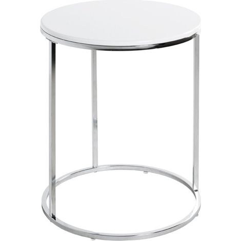 Table d'Appoint Design "Zano" 50cm Blanc & Argent (1/2)