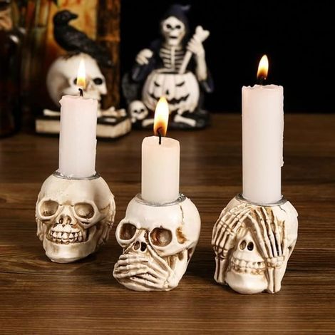 3 Pièces Bougeoirs Crâne d'horreur Halloween Crâne Bougeoir Halloween Bougeoir Crâne Statues Halloween Ma DECORATION DE FETE MURALE (1/3)