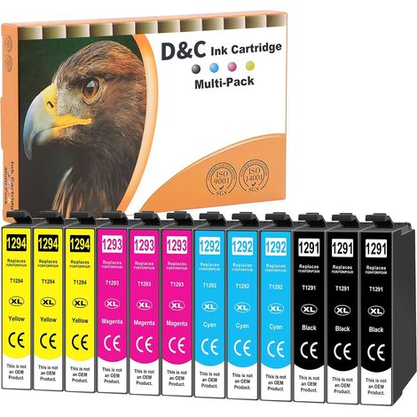 Cartouches d'encre compatibles avec Epson T1291 T1292 T1293 T1294 Cartouche pour Epson WF 3520 WF-3530 WF-3010, Stylus Office BX535WD BX635FWD Stylus SX420W SX525WD SX535WD ((Lot de 12) (1/5)