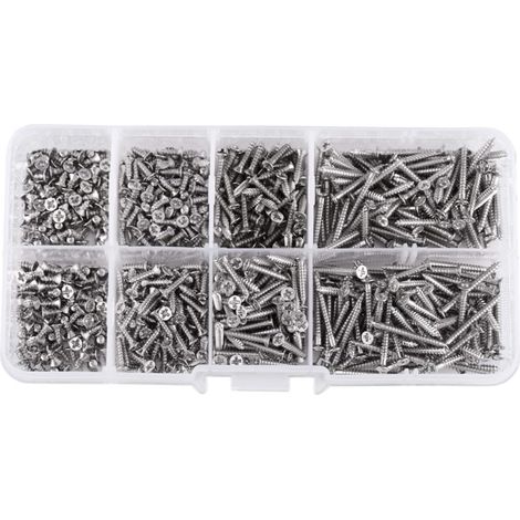 800 pezzi Viti autofilettanti a testa piatta M2, viti autoforanti per lamiera, Tek, con scatola, 4 mm - 20 mm