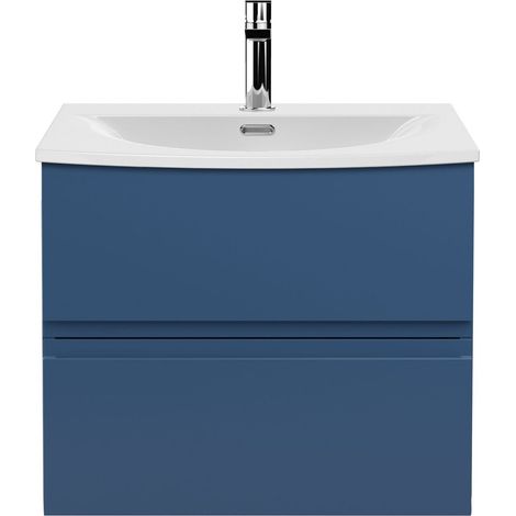 Mavesyn Contemporary 2 Drawer Wall Hung Vanity Unit with Curved Basin, Dark Blue, 600mm