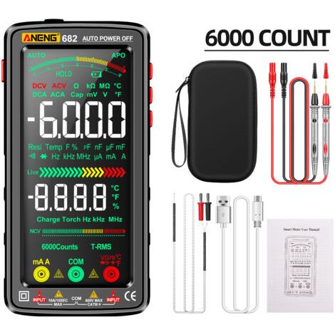 BUNTHAUS Bleosan – Multimètre numérique intelligent rechargeable – Mesure tension, courant, résistance, diode, fréquence – Sécurité anti-brûlure, étui silicone (1/5)