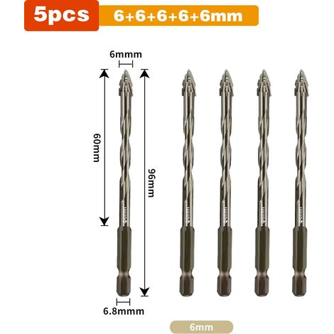 Coffret de forets hexagonaux cruciformes 6-12 mm pour carrelage, verre, béton, céramique, brique, brique, alliage dur, foret triangulaire. (1/5)