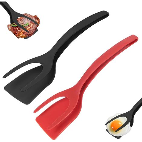 Espátula-pinzas de silicona 2 en 1 resistentes al calor, paquete de 2 unidades, para freír huevos y tortitas. (1/5)