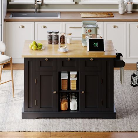 Buffet de cuisine mobile 132 cm - Plan pliable et armoire multifonction Style Campagne Élégant Desserte avec Rangement Intégré (1/5)