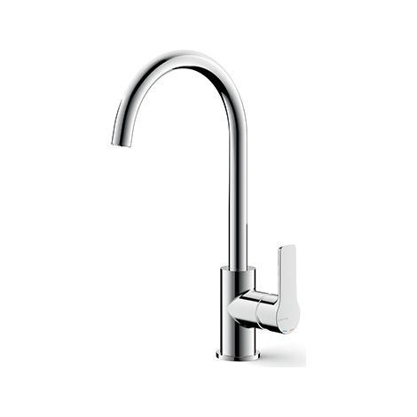 Cristina Ondyna – Robinet mitigeur cuisine chromé – Hauteur sous bec 263 mm – Bec orientable pour flexibilité – Cartouche latérale pour usage intensif