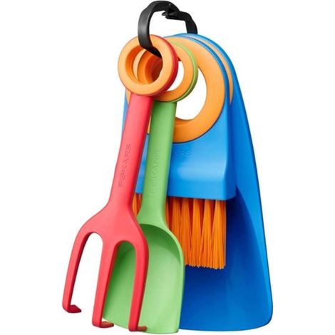 Fiskars 1062472 Cazzuola da giardino, Trapiantatore, Forcella, Spazzolone di lavaggio Multicolore (1/5)