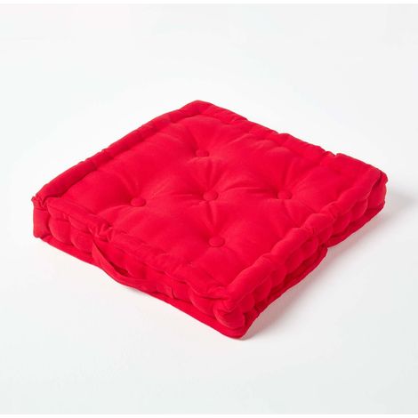 HOMESCAPES Cotton Red Floor Cushion, 40 x 40 cm