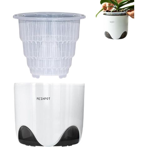 1 pot à orchidées, double paroi, ventilation intégrée, transparent avec cache-pot imitation céramique, pour intérieur (1/5)