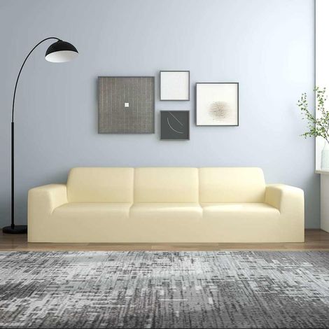 Housse extensible de canapé 4 places Crème Jersey de polyester (1/5)
