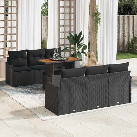 Conjunto de sofá de jardín 7 pcs Negro Poliratán vidaXL (1/5)