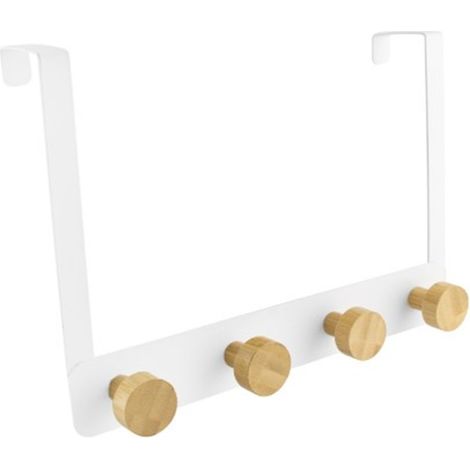 Crochet de porte multiple Lauxa Home à 4 crochets, blanc/chêne, 26,5 cm, capacité de 10 kg