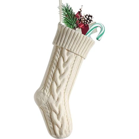 Grand bas de Noël, cadeaux de Noël suspendus, bas de Noël pour contenir des cadeaux, des collations, des bonbons (1 pièce, beige) (1/5)