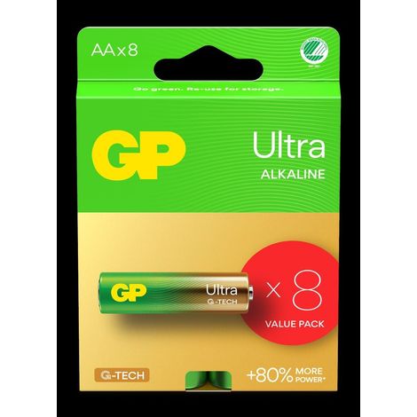 Piles AA ultra alcalines GP, 15AU/LR6, paquet de 8