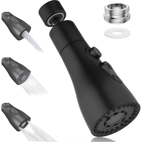 Lntyq 360° Küchenarmatur-Sprüher, 3 Modi Küchenspülen-Sprüharmatur, Sprühdüse Küchenarmatur, wassersparender Wasserhahn-Adapter (schwarz) (1/5)